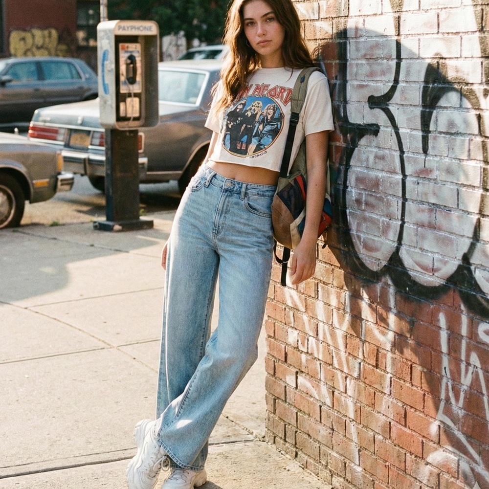 H&M 90s Retro Vibe Wide High Waist Jeans - Light Wash - Picture 1 of 7